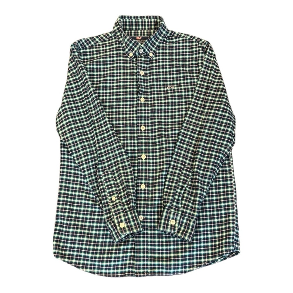 Vineyard Vines Boys Flannel Whale Button
Down Shirt Size M 12/14 Blue Green EUC